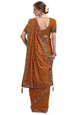 Brown woven silk saree with blouse 4