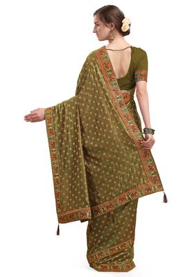 Mustard woven silk saree with blouse 4