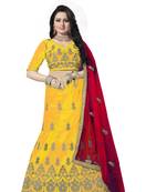 Yellow embroidered silk semi stitched lehenga
