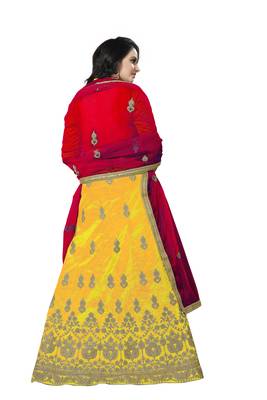Yellow embroidered silk semi stitched lehenga 2