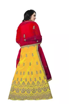 Yellow embroidered silk semi stitched lehenga