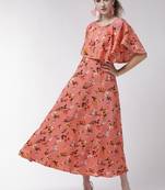 Peach printed crepe maxi-dresses