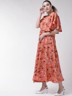 Peach printed crepe maxi-dresses 3