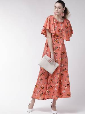 Peach printed crepe maxi-dresses 4
