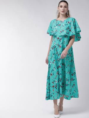 Turquoise printed crepe maxi-dresses 1