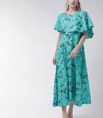 Turquoise printed crepe maxi-dresses