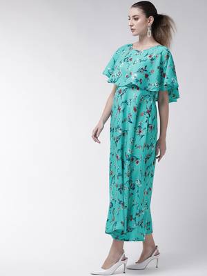 Turquoise printed crepe maxi-dresses 3