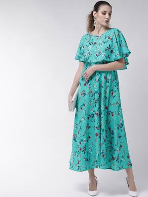 Turquoise printed crepe maxi-dresses 4