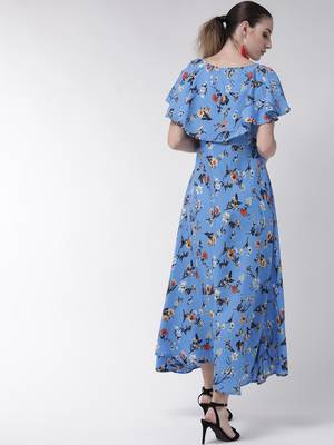 Blue printed crepe maxi-dresses 2