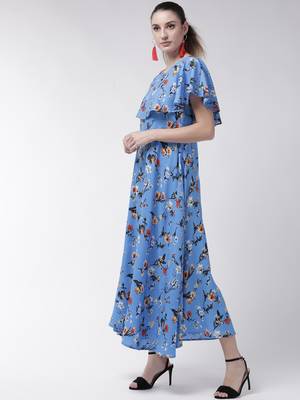 Blue printed crepe maxi-dresses 3
