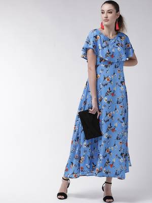 Blue printed crepe maxi-dresses 4