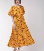 Yellow printed crepe maxi-dresses