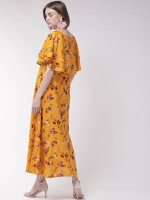 Yellow printed crepe maxi-dresses 2