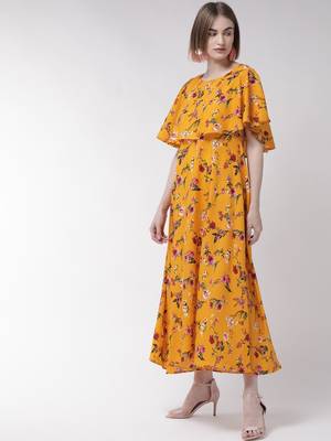 Yellow printed crepe maxi-dresses 3