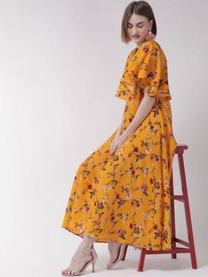 Yellow printed crepe maxi-dresses 4
