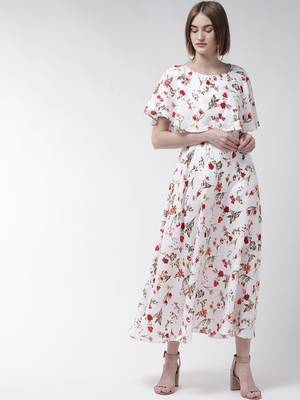 White printed crepe maxi-dresses 1