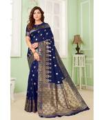 Blue woven Bemberg silk saree with blouse