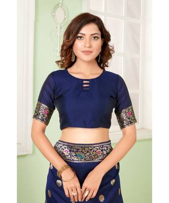 Blue woven Bemberg silk saree with blouse 4
