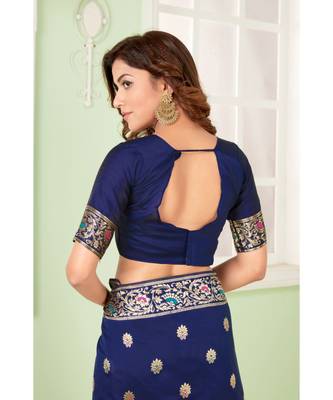 Blue woven Bemberg silk saree with blouse 5