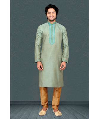 Mens blue  jacqurd kurta set with cording and embroidery on collar and jabbapatti 1