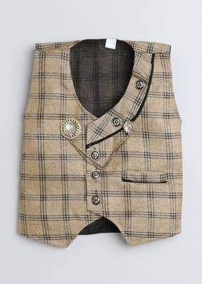 Beige plain cotton silk boys-suit 2