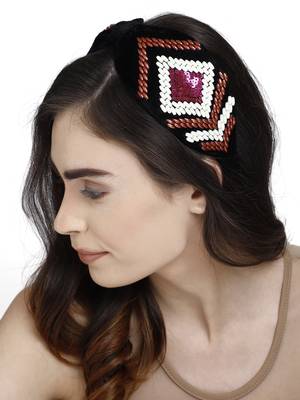 Anekaant Black & Multi Embellished Velvet  Hair Band 1