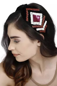 Anekaant Black & Multi Embellished Velvet  Hair Band
