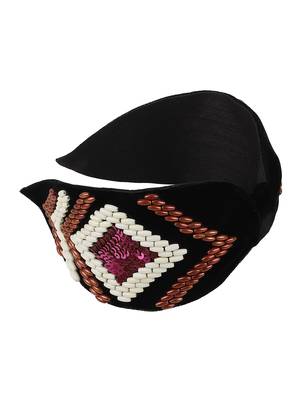 Anekaant Black & Multi Embellished Velvet  Hair Band 2