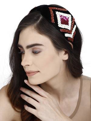 Anekaant Black & Multi Embellished Velvet  Hair Band 3