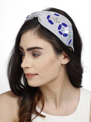 Anekaant Grey & Multi Floral Velvet  Hair Band 1
