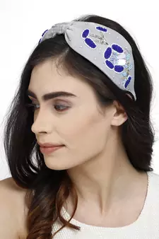 Anekaant Grey & Multi Floral Velvet  Hair Band