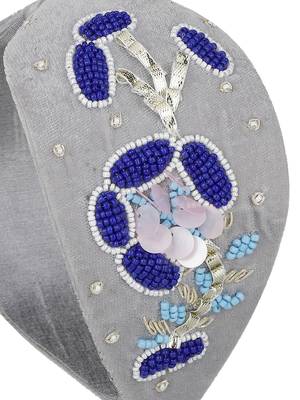 Anekaant Grey & Multi Floral Velvet  Hair Band 6