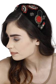 Anekaant Black, Red & Gold Quirky Velvet Gold Hair Band