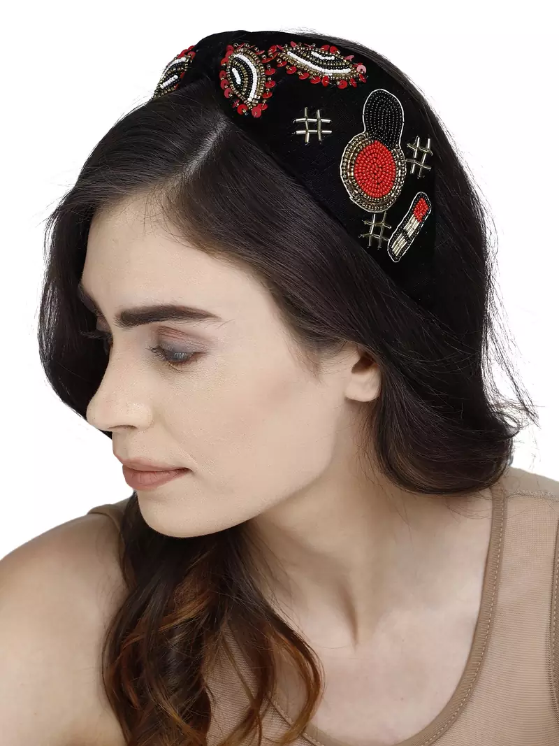 Anekaant Black, Red & Gold Quirky Velvet Gold Hair Band
