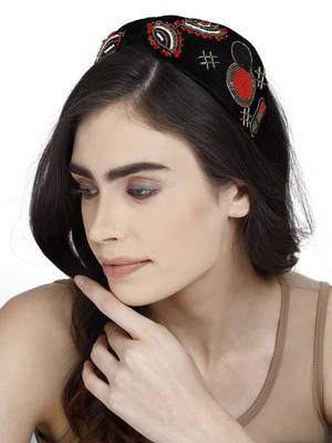 Anekaant Black, Red & Gold Quirky Velvet Gold Hair Band 3
