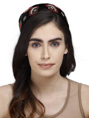 Anekaant Black, Red & Gold Quirky Velvet Gold Hair Band 4