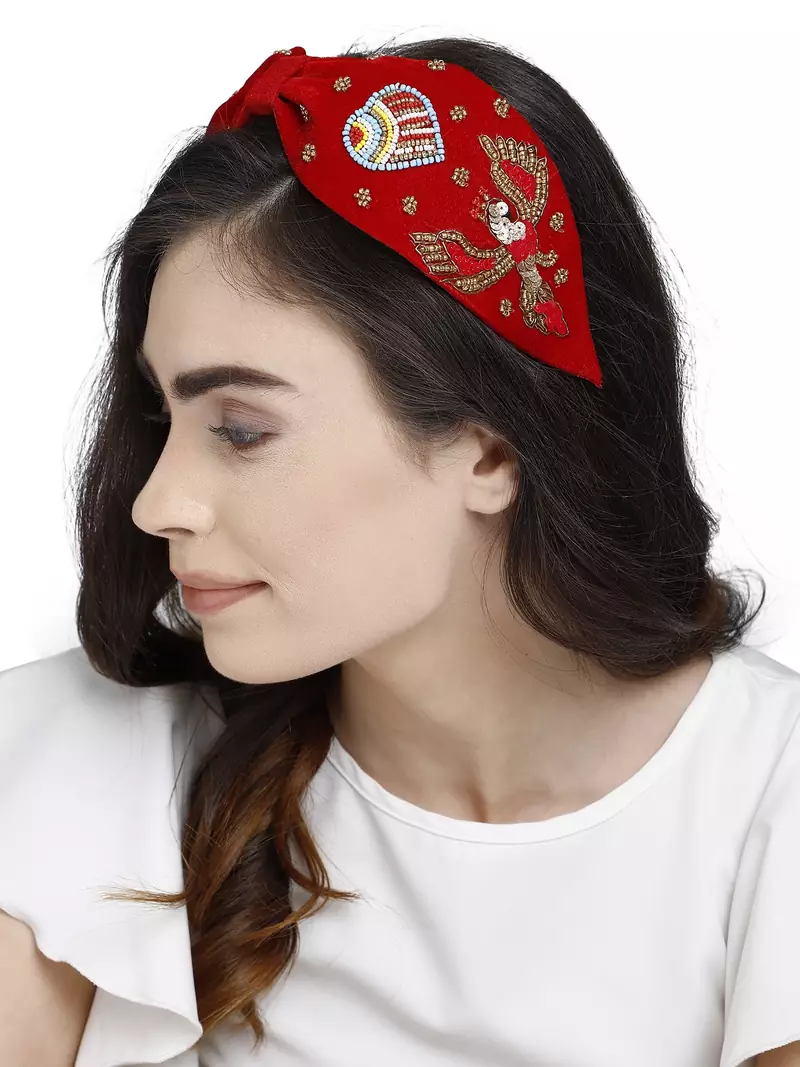 Anekaant Red & Multi Quirky Velvet  Hair Band