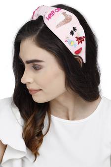 Anekaant Baby Pink & Multi Quirky Velvet  Hair Band