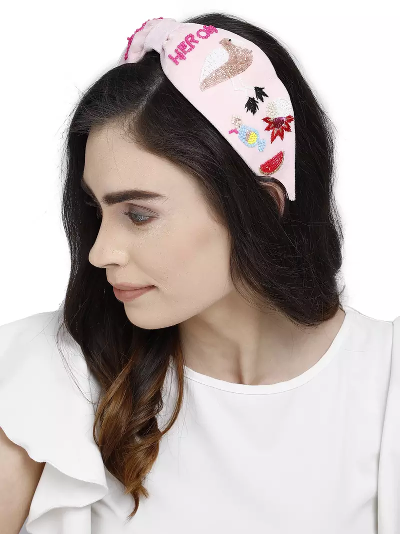 Anekaant Baby Pink & Multi Quirky Velvet  Hair Band