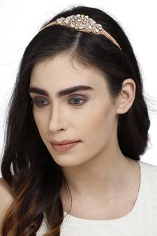 Peach & Multi Embellished Velvet  Hair Band