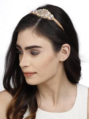 Peach & Multi Embellished Velvet  Hair Band 3