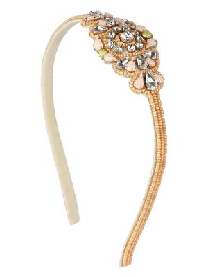 Peach & Multi Embellished Velvet  Hair Band 5