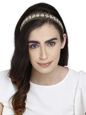 Antique Gold & Multi Floral Velvet  Hair Band 1