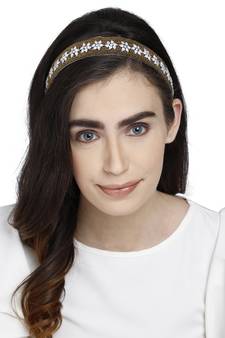Antique Gold & Multi Floral Velvet  Hair Band
