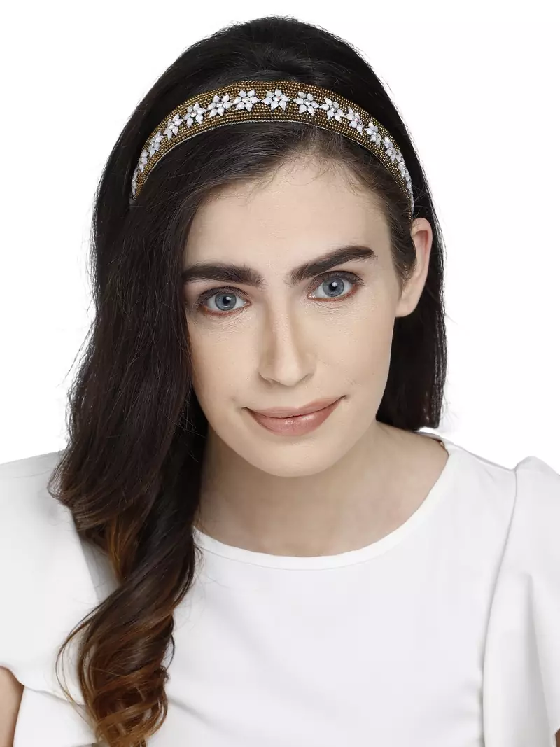 Anekaant Antique Gold & Multi Floral Velvet  Hair Band