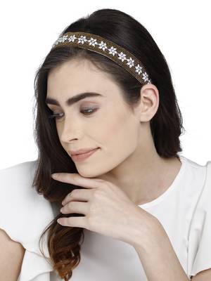 Antique Gold & Multi Floral Velvet  Hair Band 3