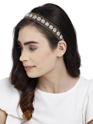 Antique Gold & Multi Floral Velvet  Hair Band 4