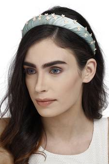 Pastel Green & Peach Floral Synthetic  Hair Band