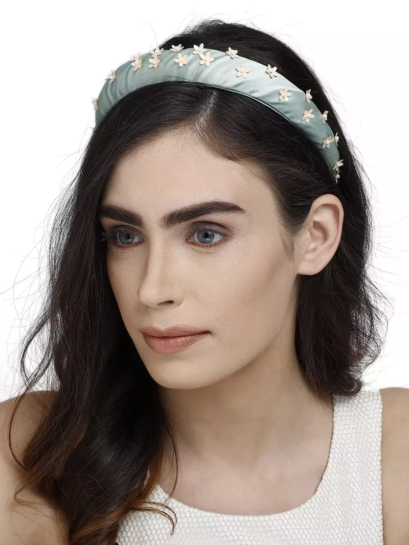 Anekaant Pastel Green & Peach Floral Synthetic  Hair Band