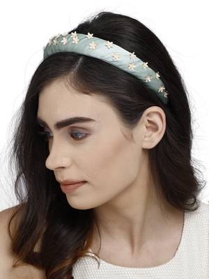 Pastel Green & Peach Floral Synthetic  Hair Band 3